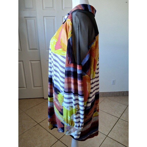 Attitudes by Renee Como Jersey Mesh Shoulder Top Plus Size 3X Printed Tee Shirt - Picture 6 of 16